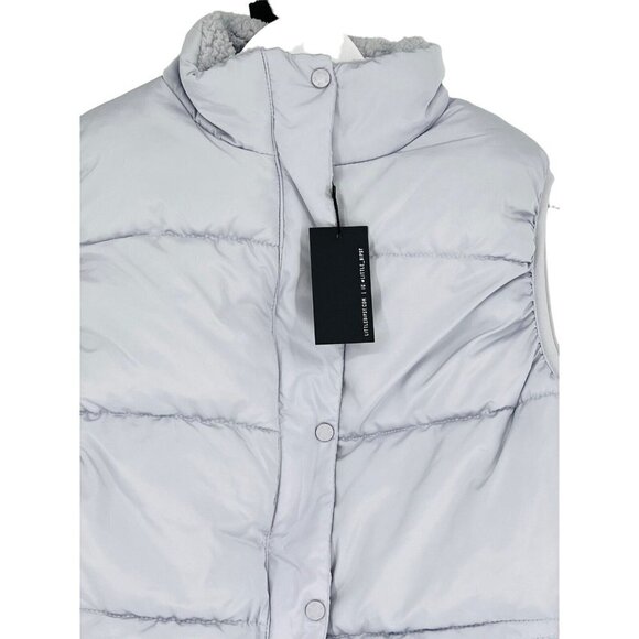 Little Bipsy Sherpa Lined Puffer Vest Big Kids Unisex Size M Ice Gray Zip Snap - Picture 3 of 7